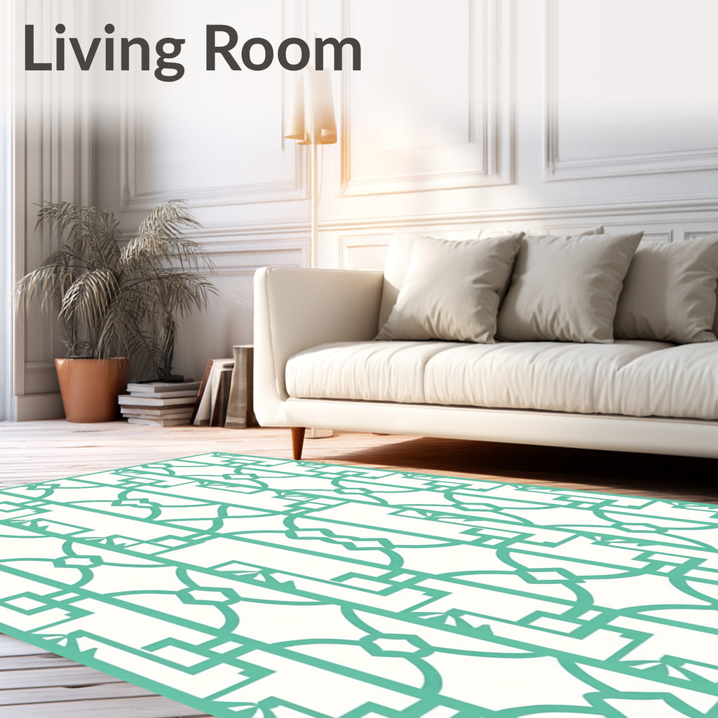 Green Geometric Lattice Inspired Pattern Rug