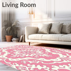 Pink Floral Damask Patterned Overlay Rug