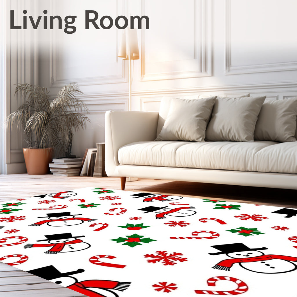 Cute Snowmen Candy Cane Holly Pattern Rug