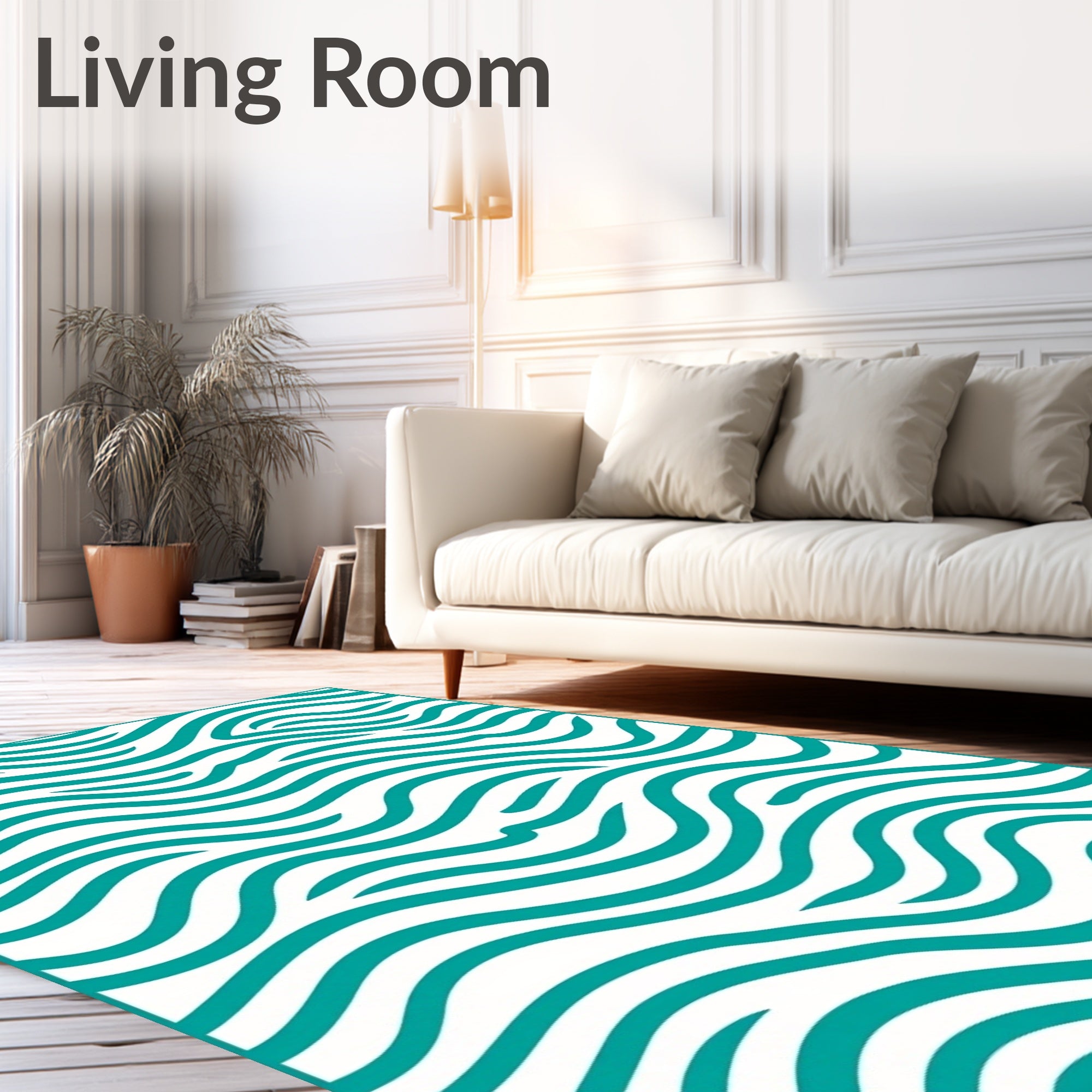 Teal Wavy Stripes Pattern Rug