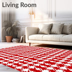 Classic Houndstooth Pattern Red White Rug
