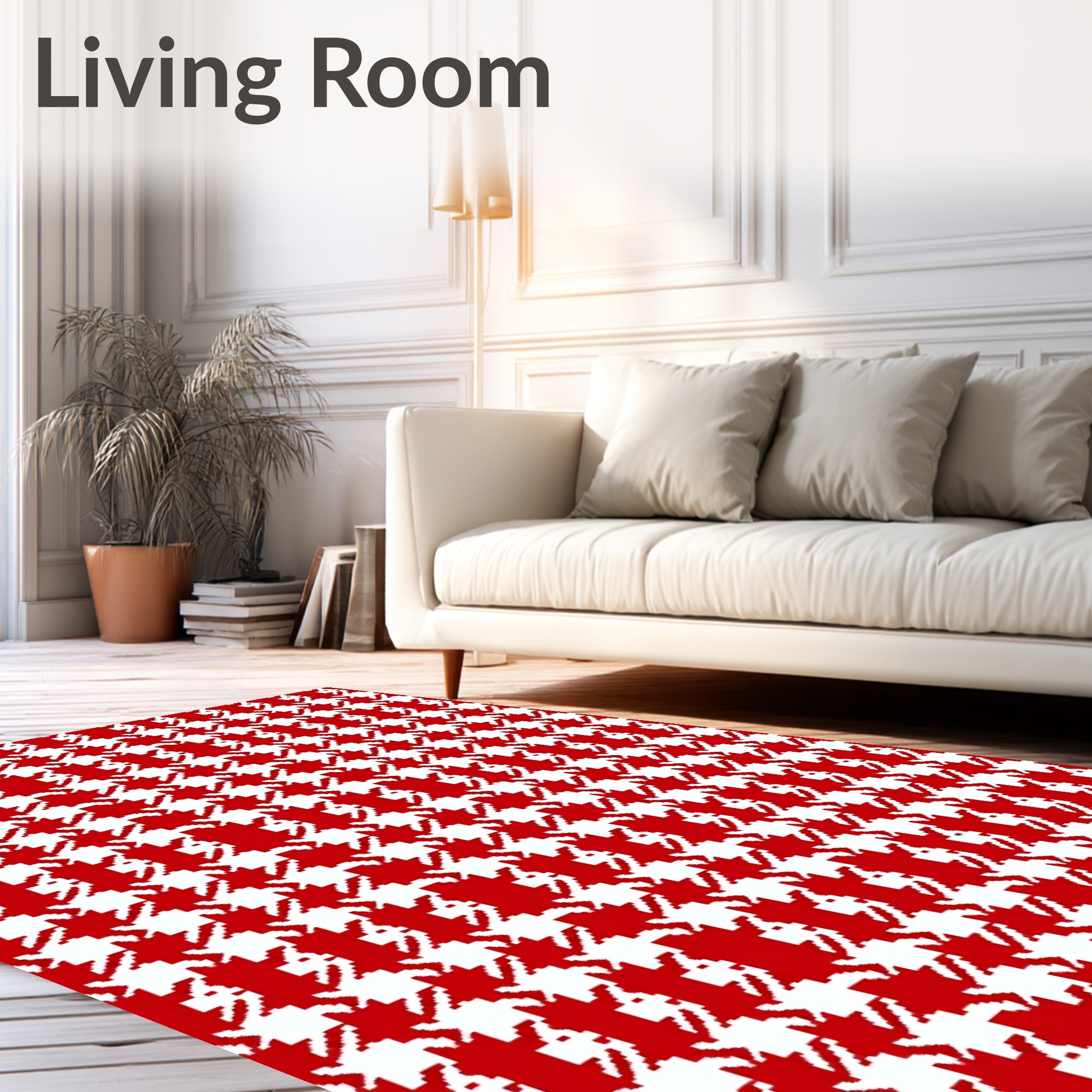 Classic Houndstooth Pattern Red White Rug