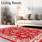 Classic Red White Floral Scroll Rug