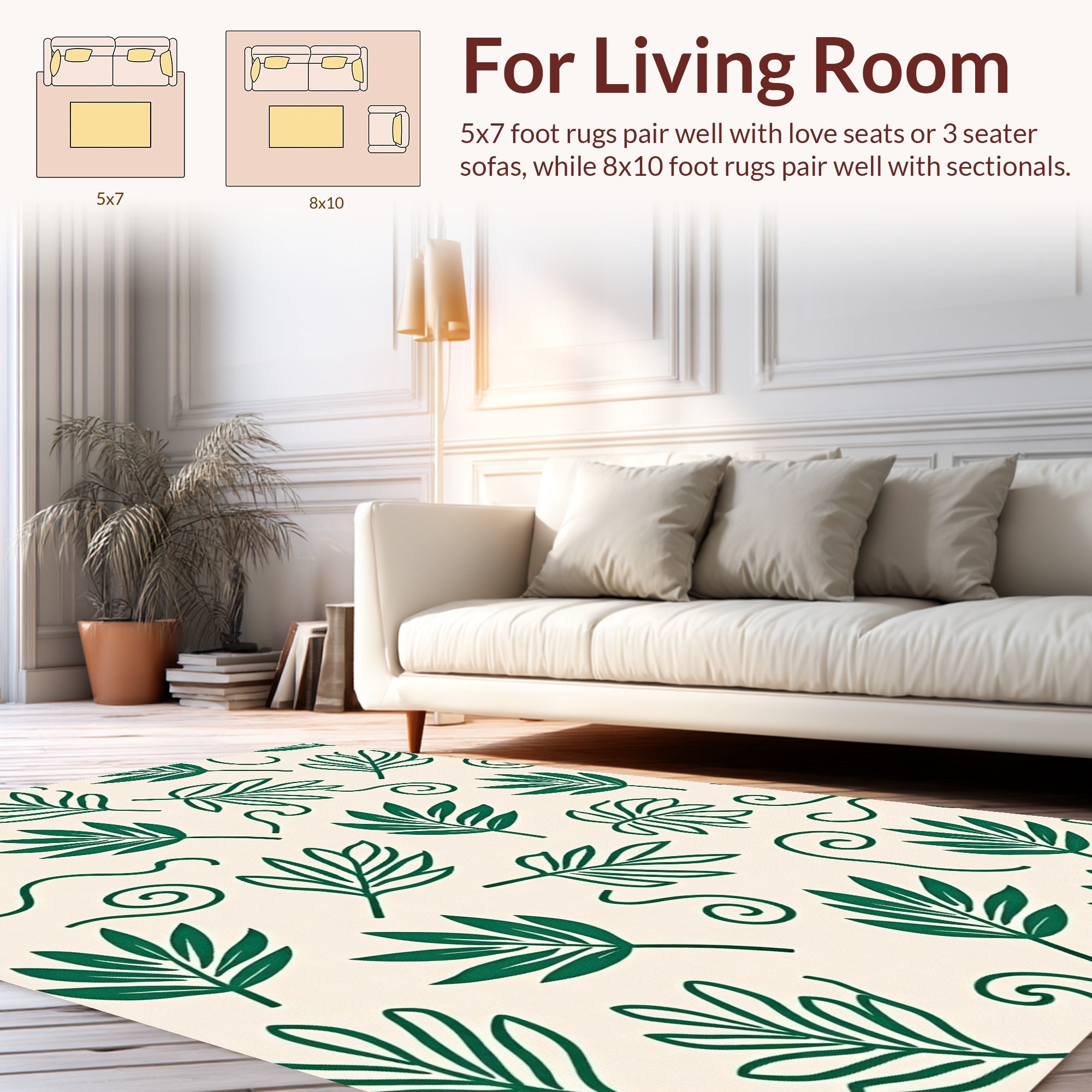 Green Leaf Swirl Pattern Design Rug