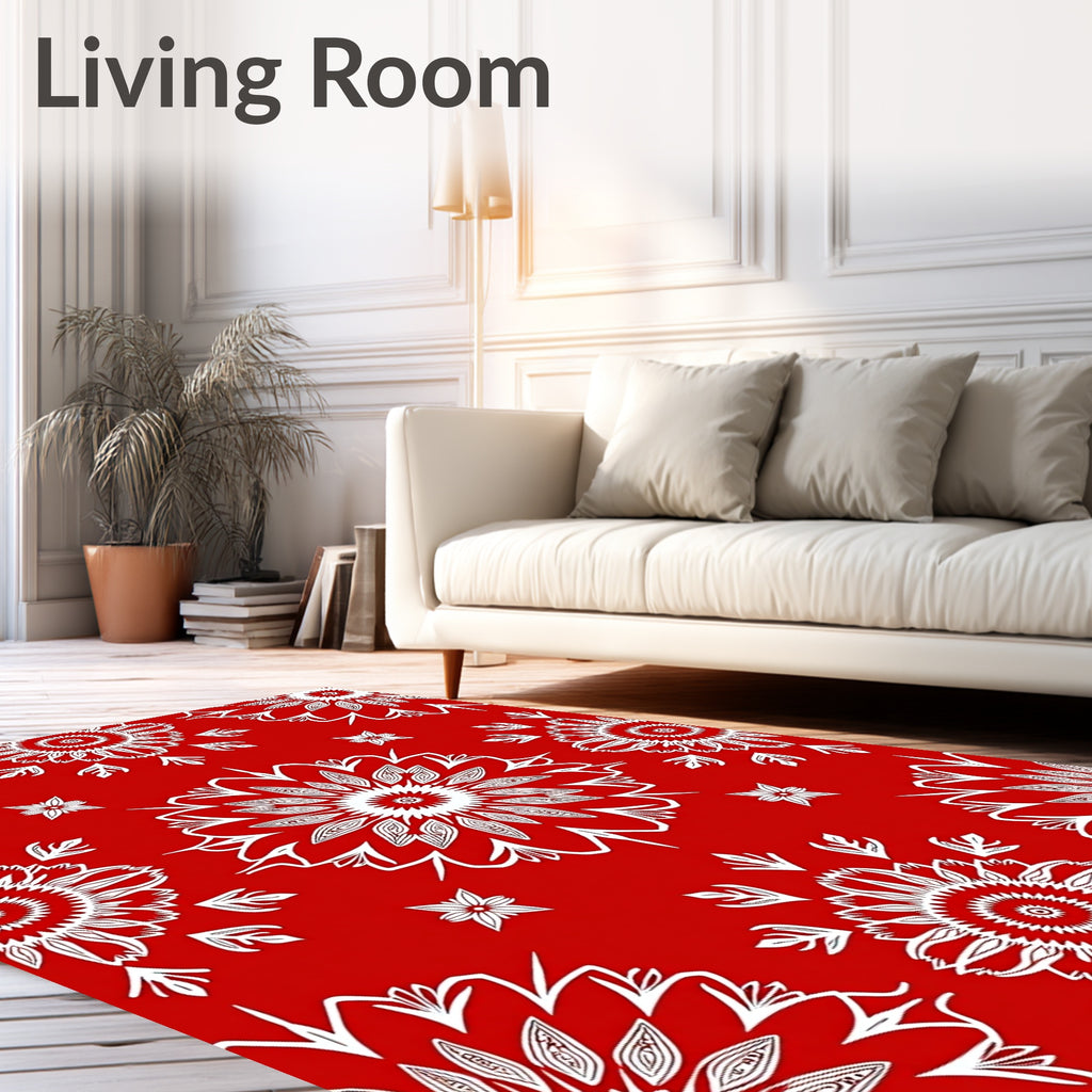White Floral Mandala Red Pattern Rug