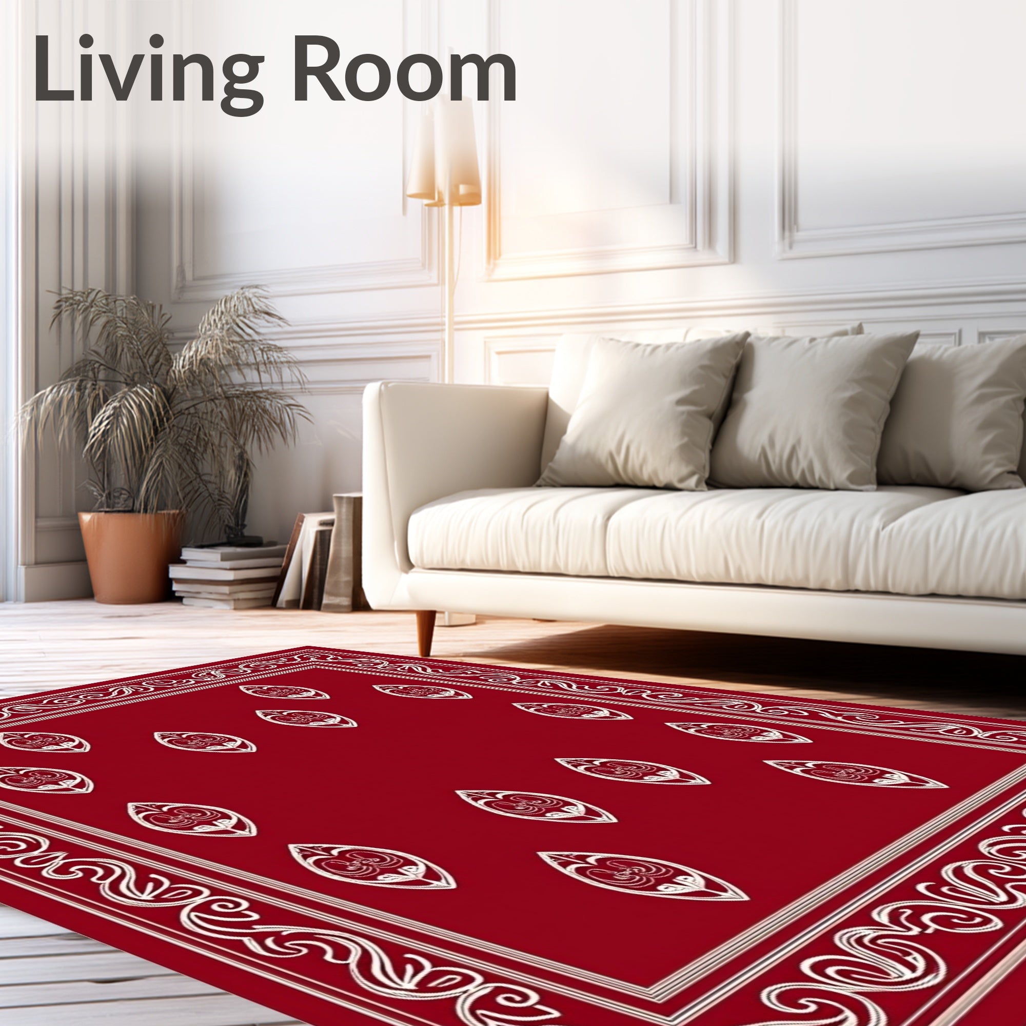 Crimson Oval Motif With Border Design Rug
