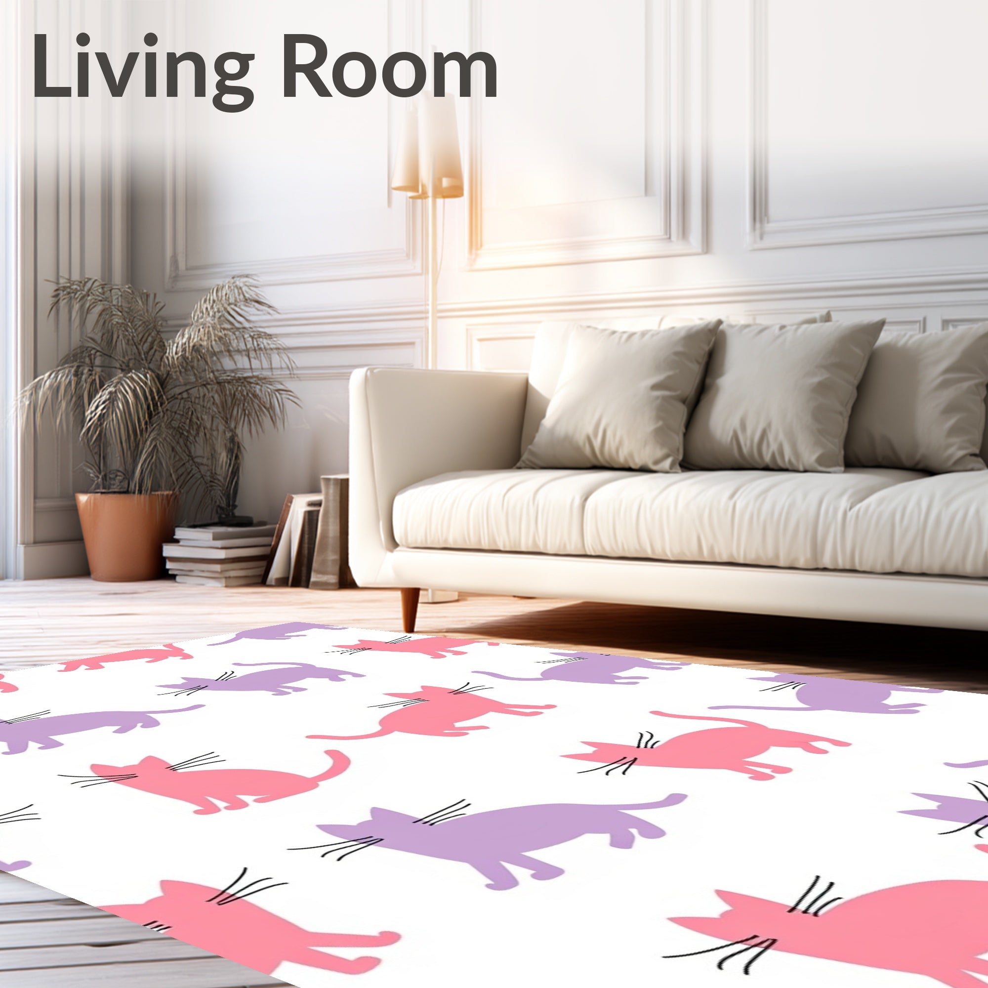 Pink Purple Cat Pattern Design Rug