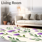 Purple Floral And Leaf Pattern Rug
