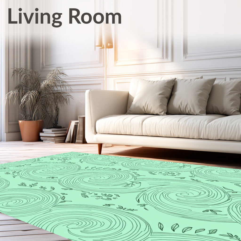 Mint Green Swirls Botanical Print Rug
