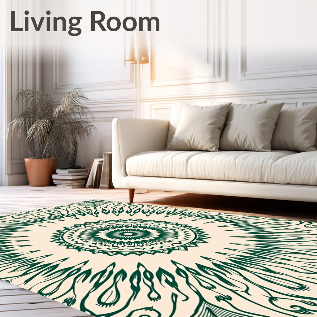 Green Sunburst Mandala Pattern Rug