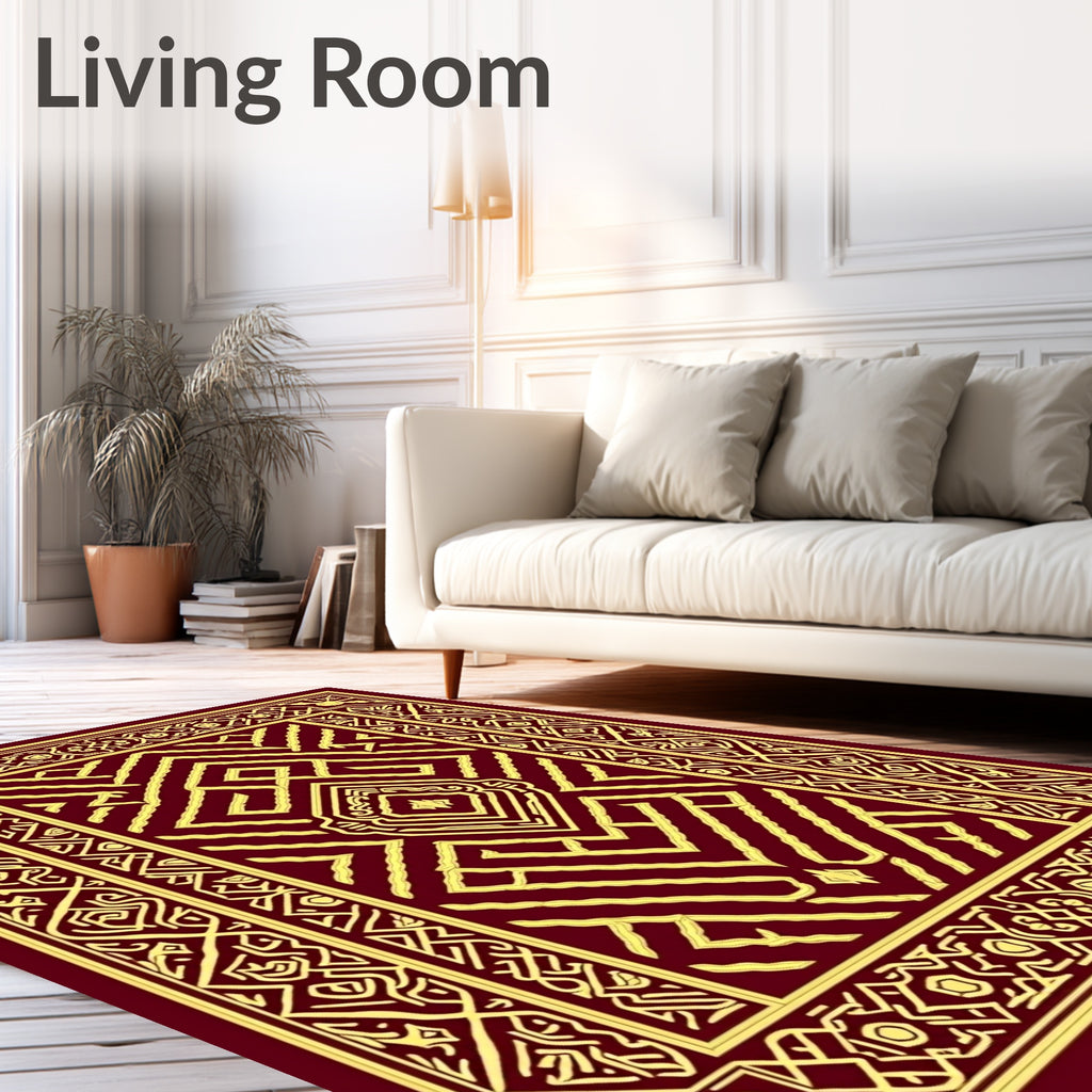 Intricate Crimson Gold Geometric Rug