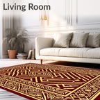 Intricate Crimson Gold Geometric Rug