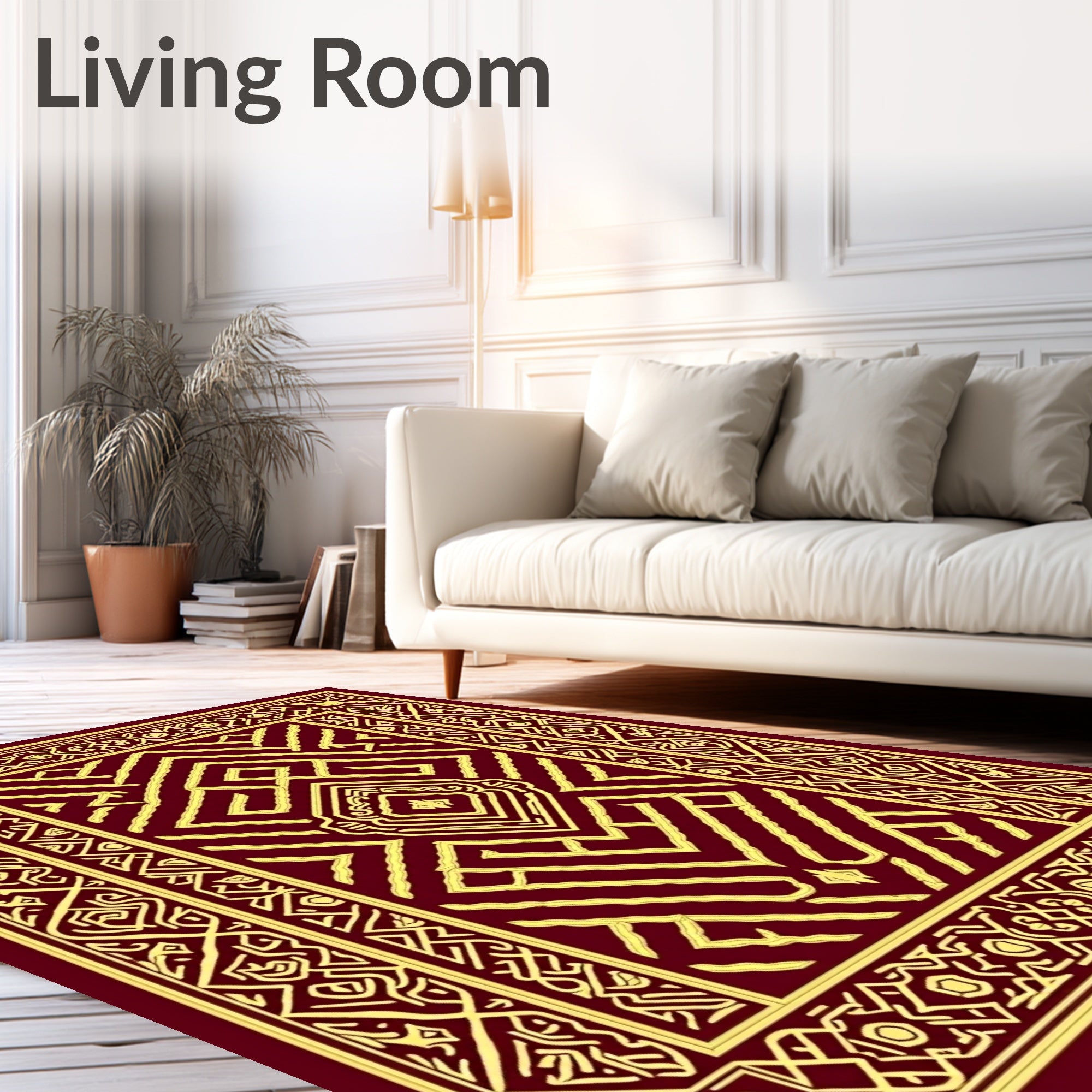 Intricate Crimson Gold Geometric Rug