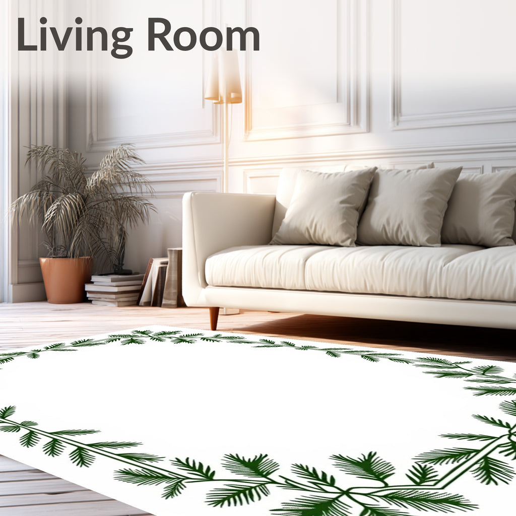 Green Pine Branch Elegant Border Rug