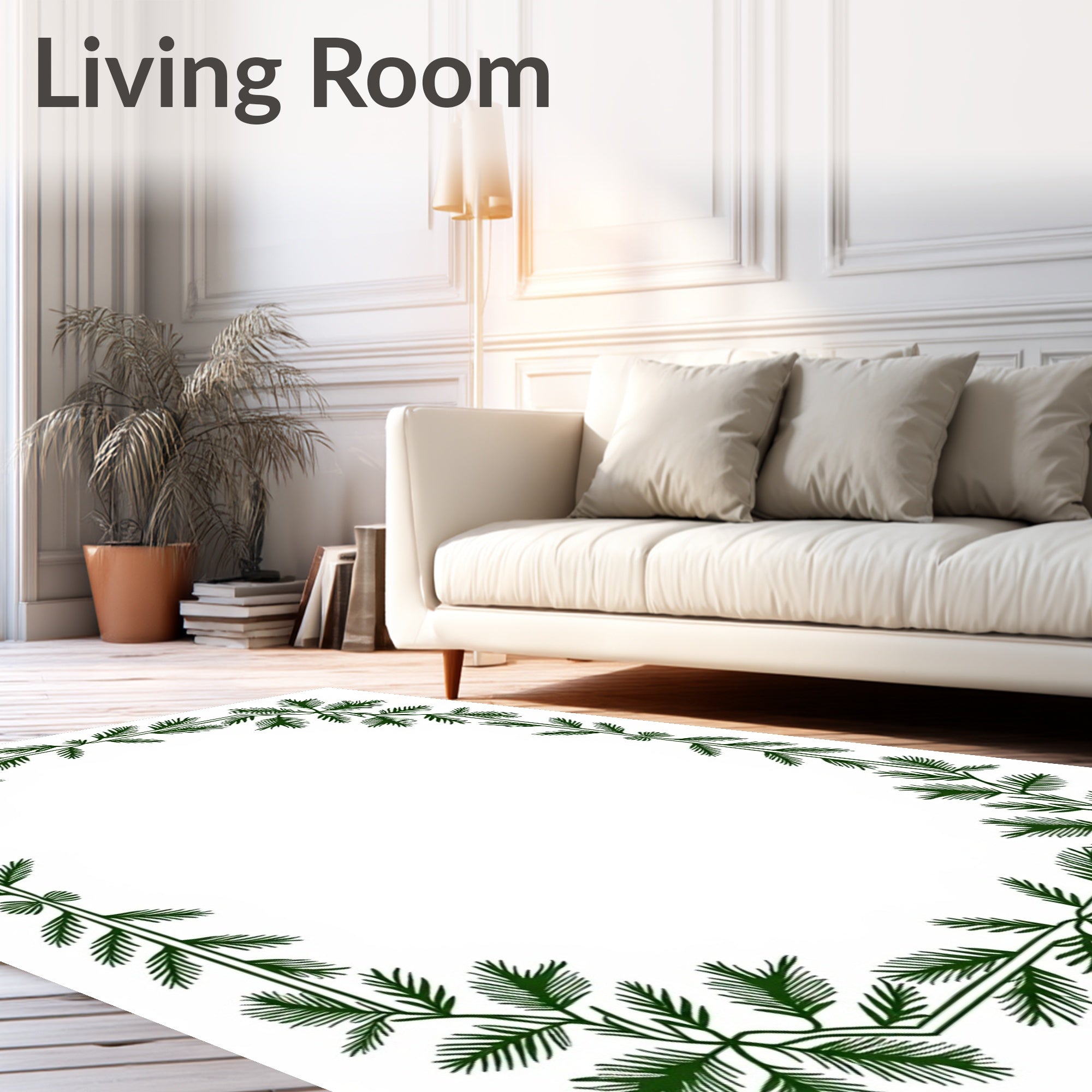 Green Pine Branch Elegant Border Rug