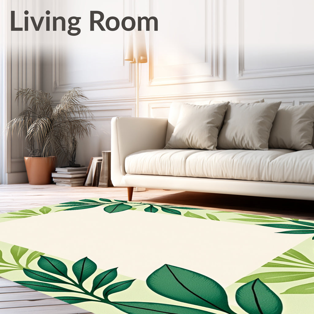 Green Leaf Patterned Contemporary Rug