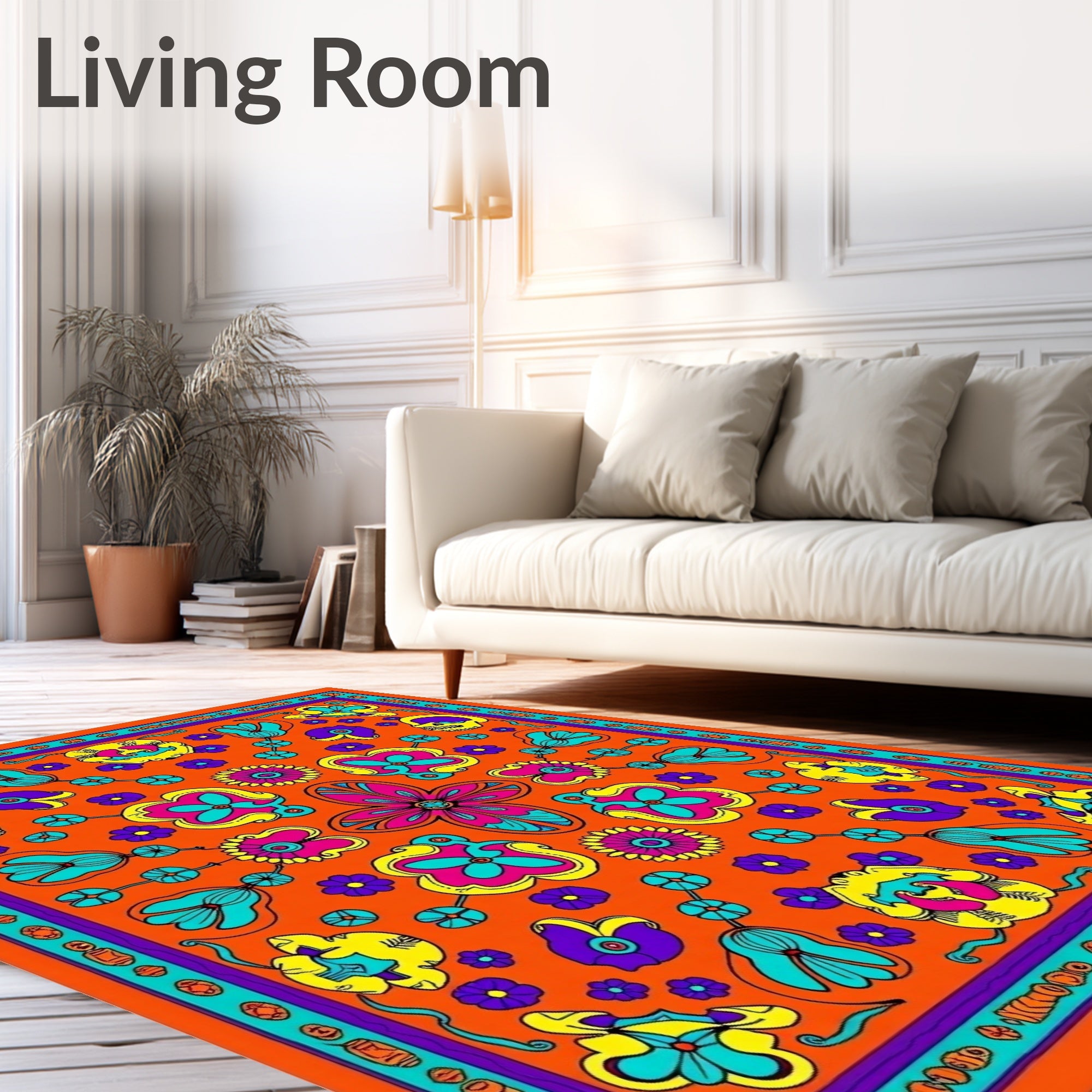 Bright Floral Skull Abstract Pattern Rug