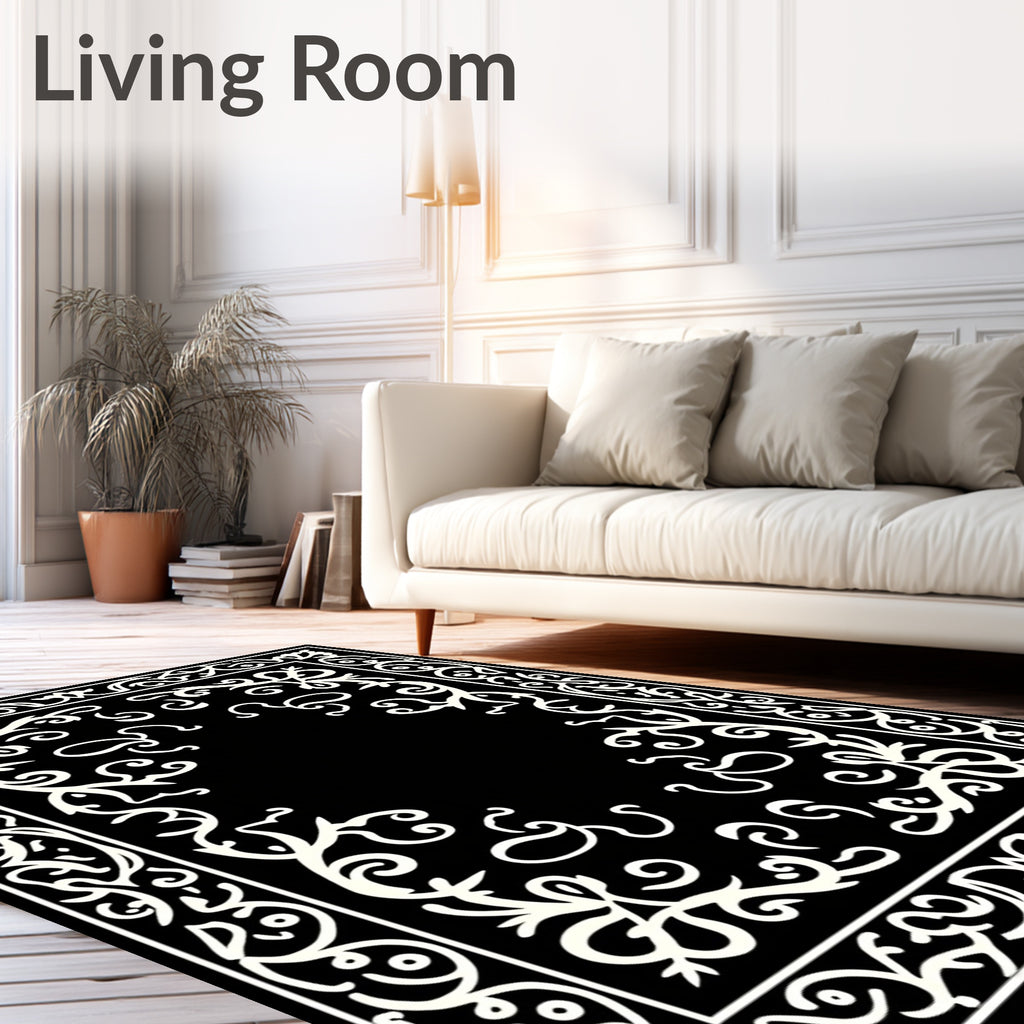 Ornate Scroll Border Pattern Design Rug