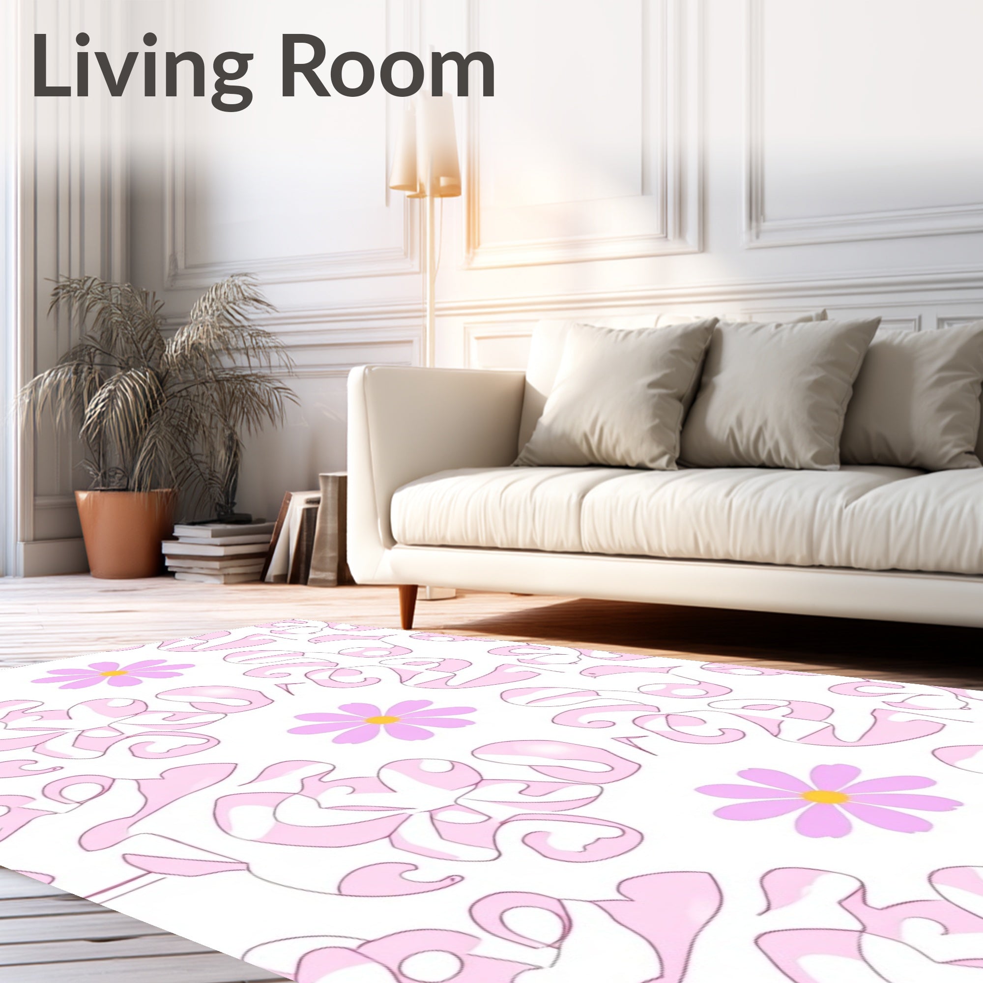 Pastel Pink Floral Abstract Design Rug