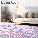 Pink Butterflies Daisy Garden Pattern Rug
