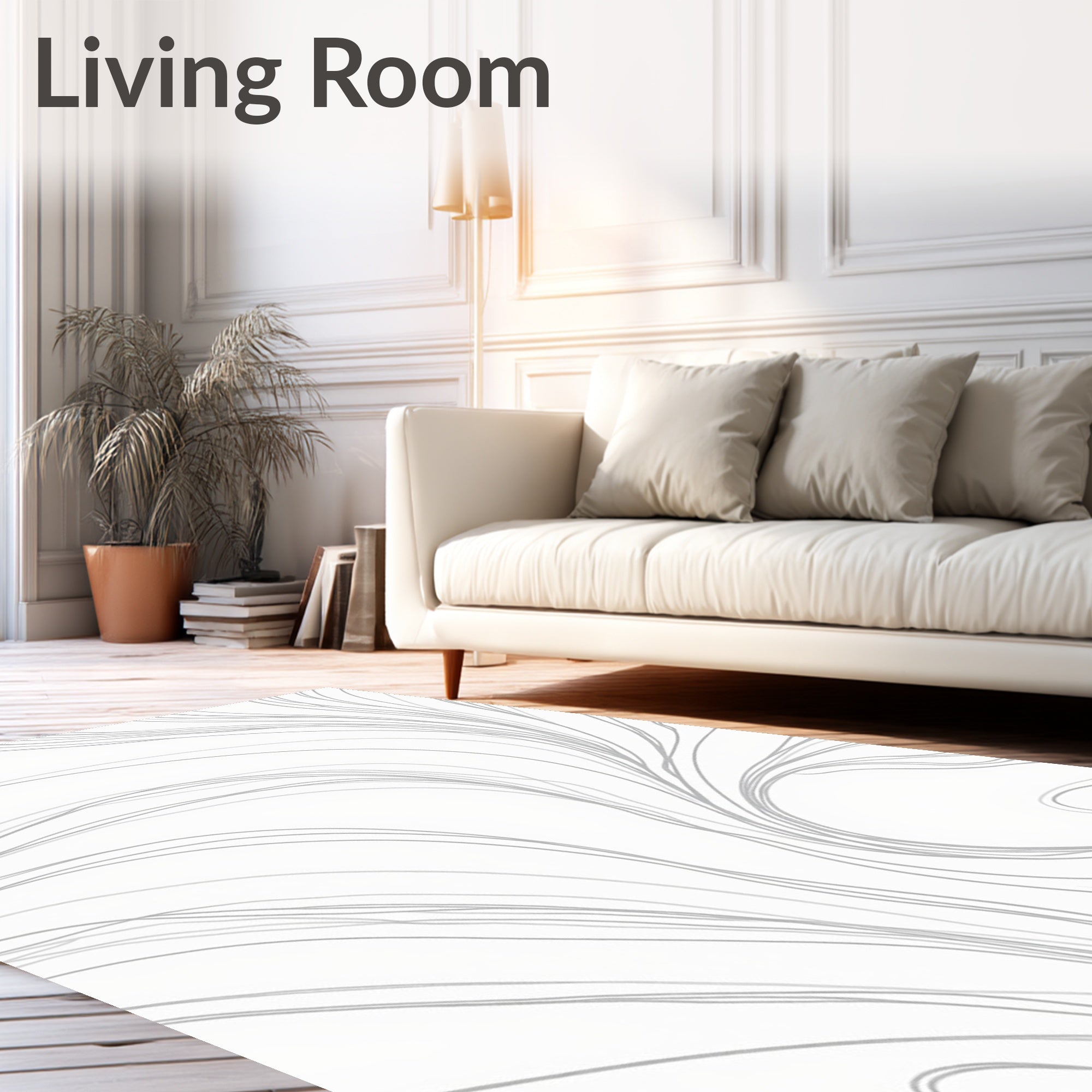 Minimalist White Gray Swirl Rug