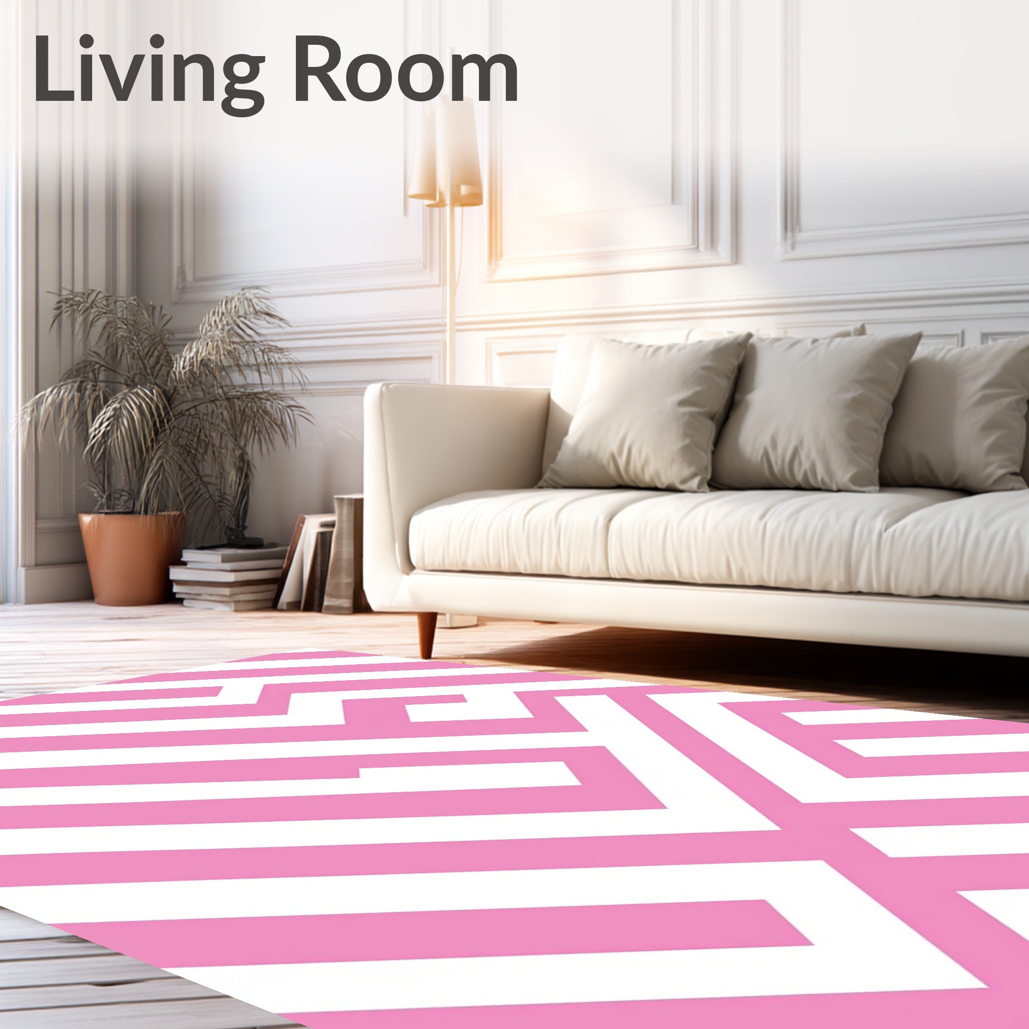Pink White Geometric Interlocking Stripes Pattern Rug
