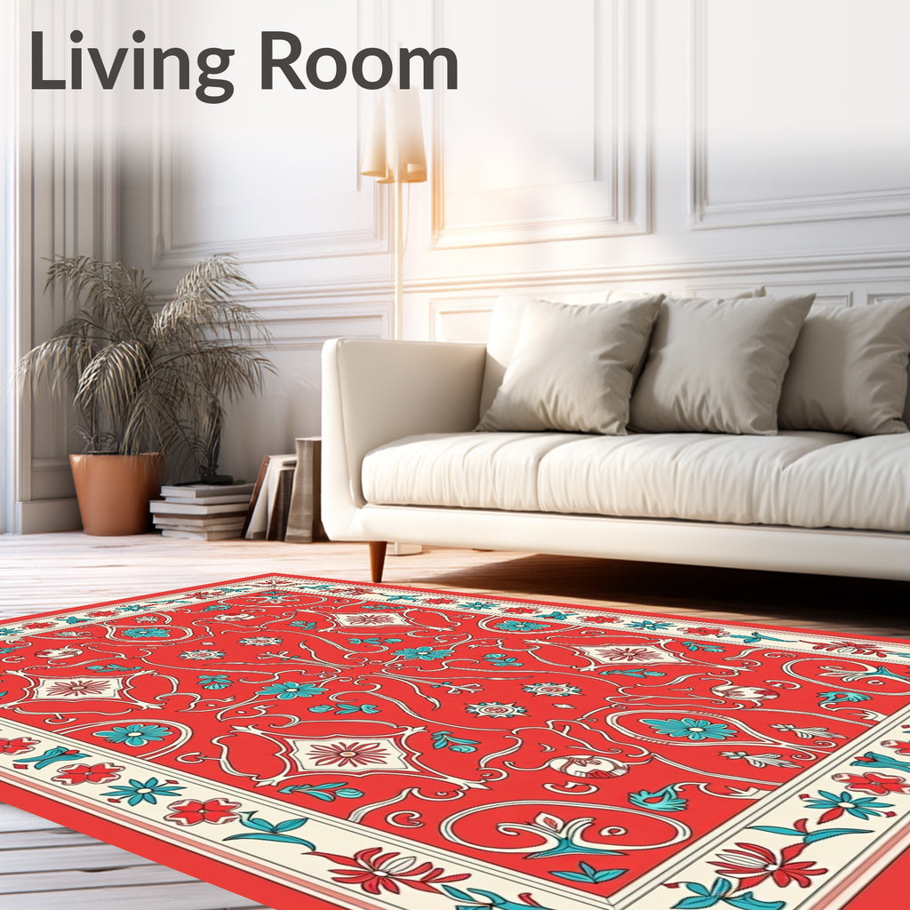 Red Floral Medallion Intricate Pattern Rug