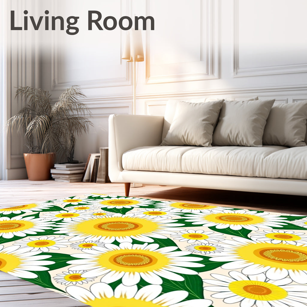 Daisy Floral Pattern With Yellow Centers Rug