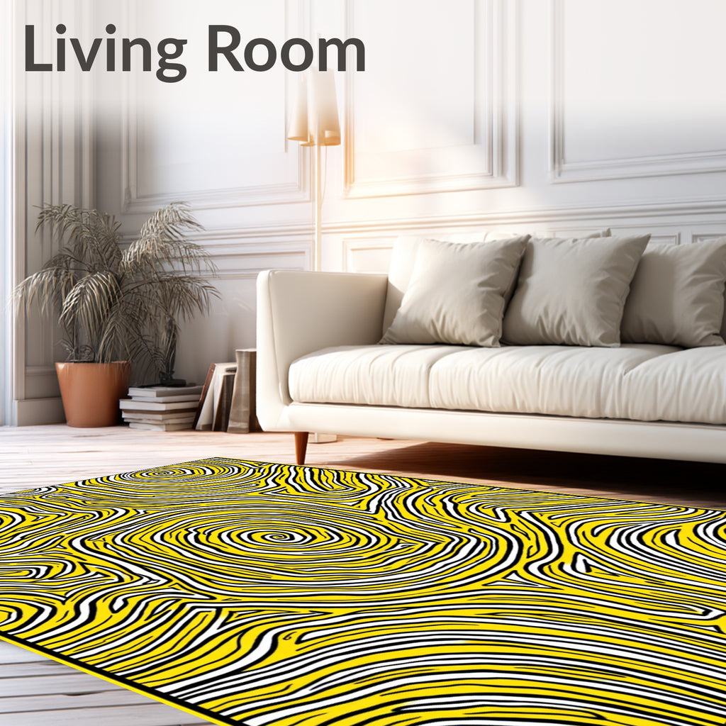 Abstract Yellow White Swirl Pattern Rug