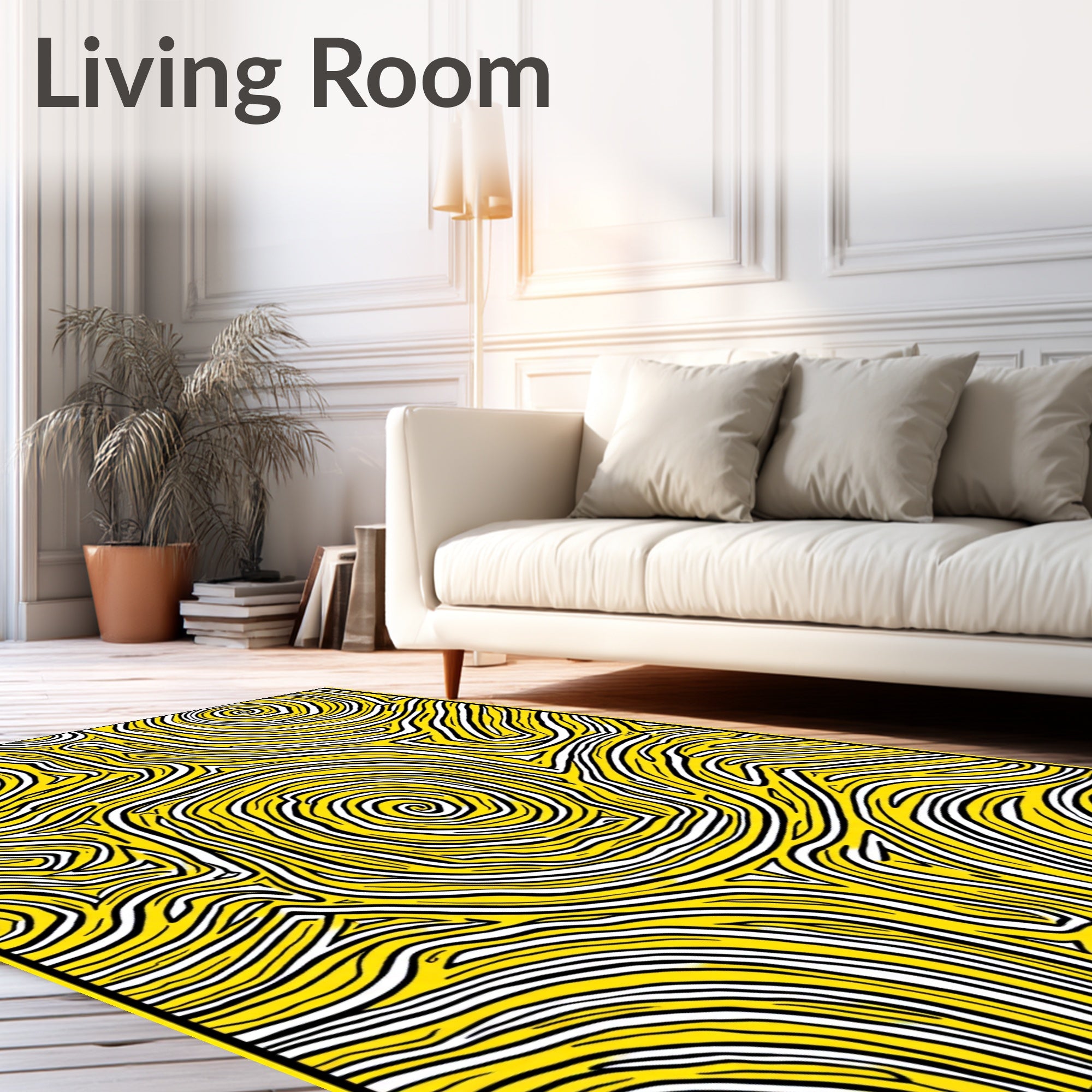 Abstract Yellow White Swirl Pattern Rug