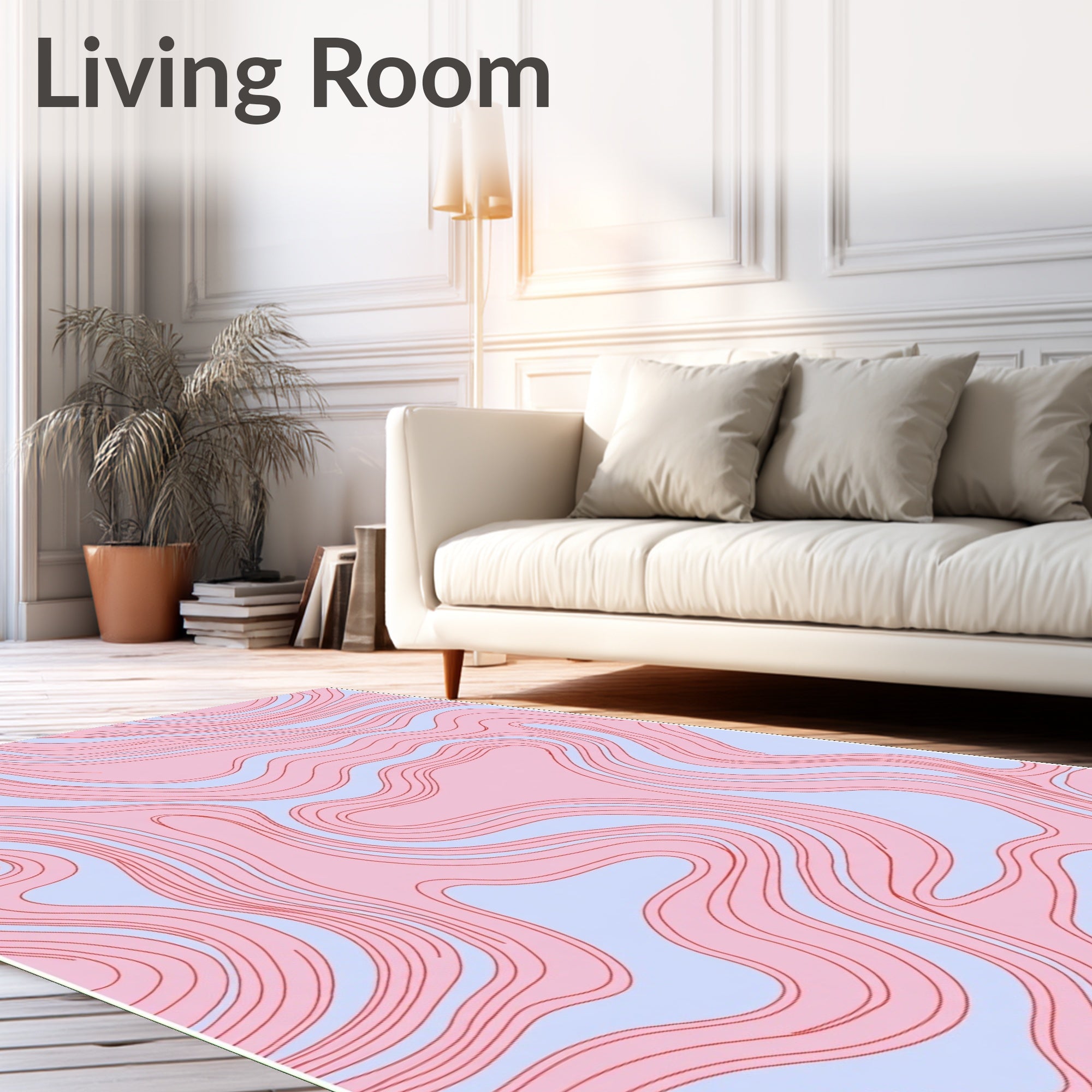 Pink Blue Wavy Contour Design Rug