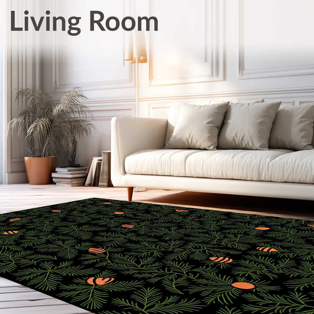 Green Fir Branch Orange Berry Rug