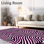 Bold Pink White Black Wavy Stripes Rug