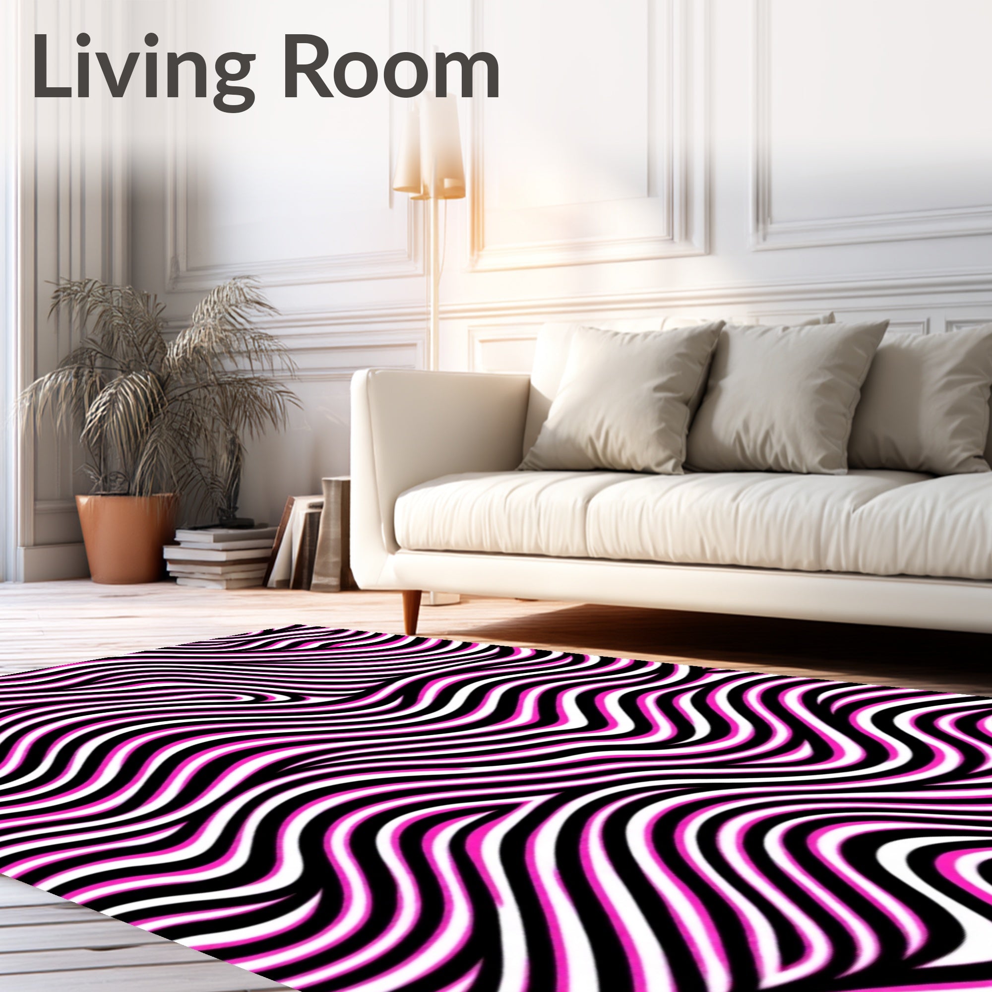 Bold Pink White Black Wavy Stripes Rug