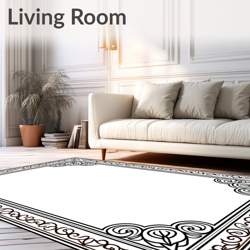 Ornate Swirl Border and Corner Design Rug