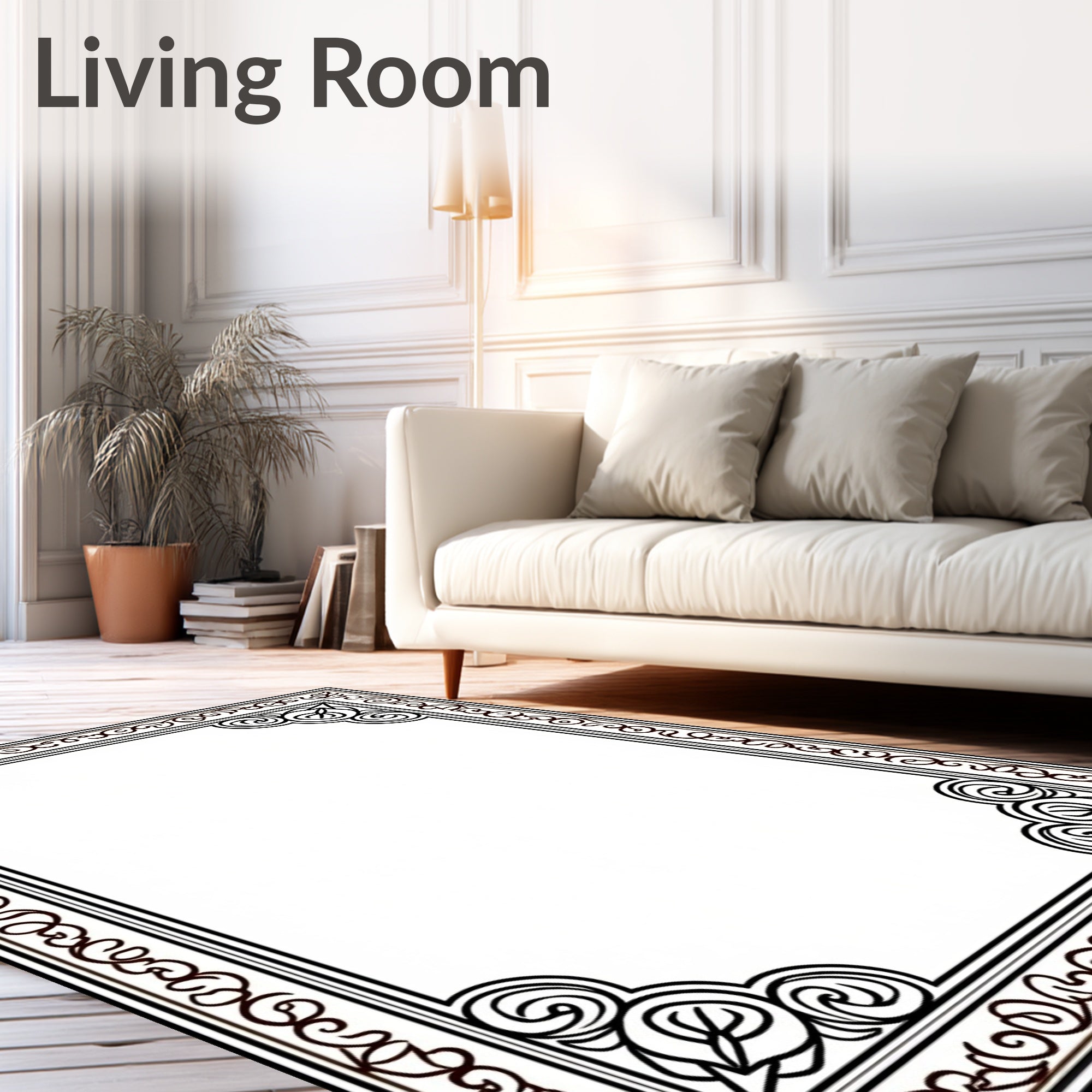 Ornate Swirl Border and Corner Design Rug