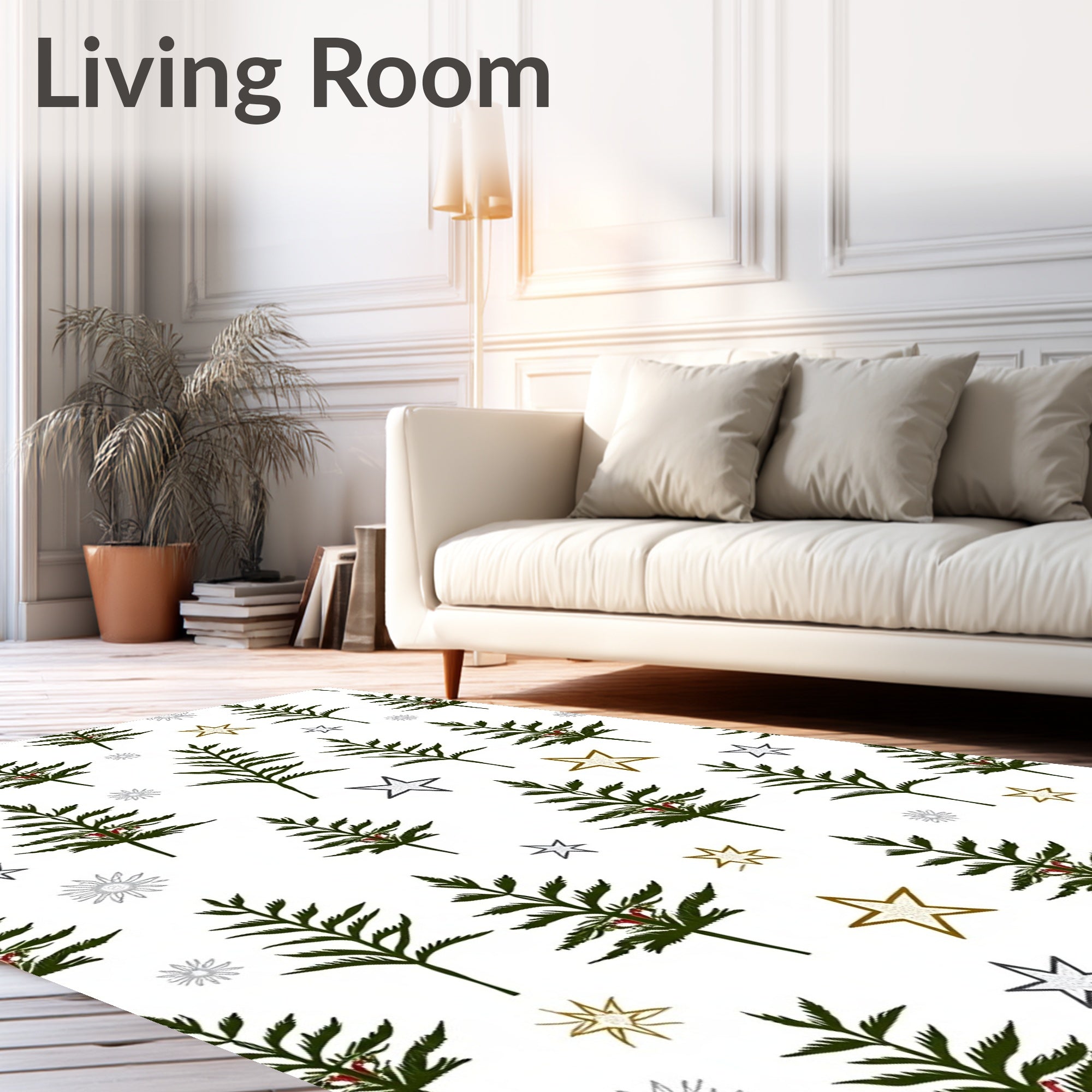 Dark Green Trees Gold Stars Scatter Rug