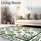 Green Leafy Border Pattern Rug