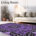 Bold Lilac Black Floral Mandala Rug