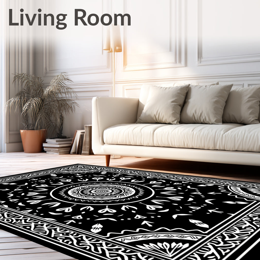 Black White Intricate Mandala Folk Rug