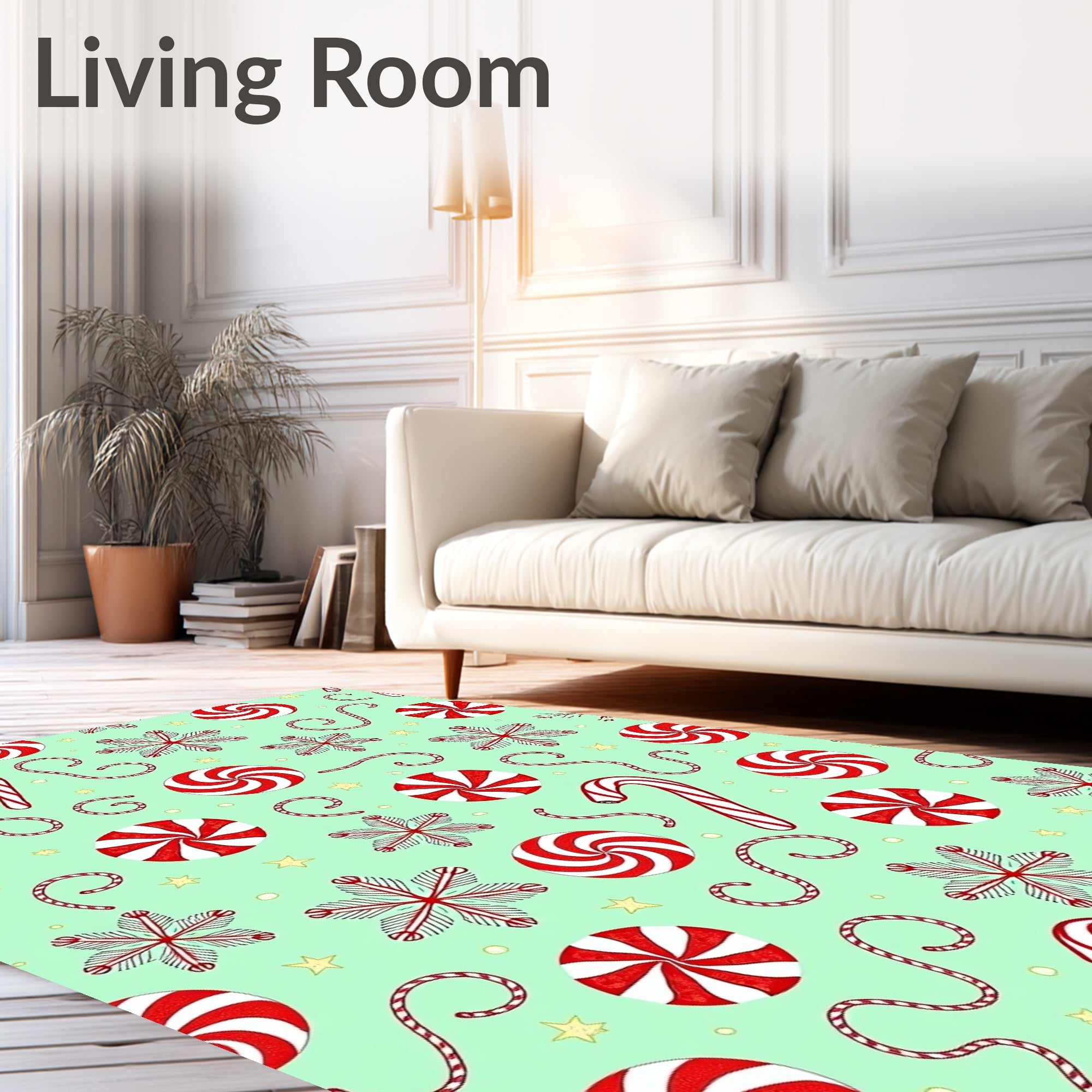 Red Swirl Snowflake Candy Cane Pattern Rug