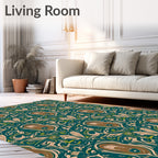 Rich Teal Organic Swirl Accents Rug