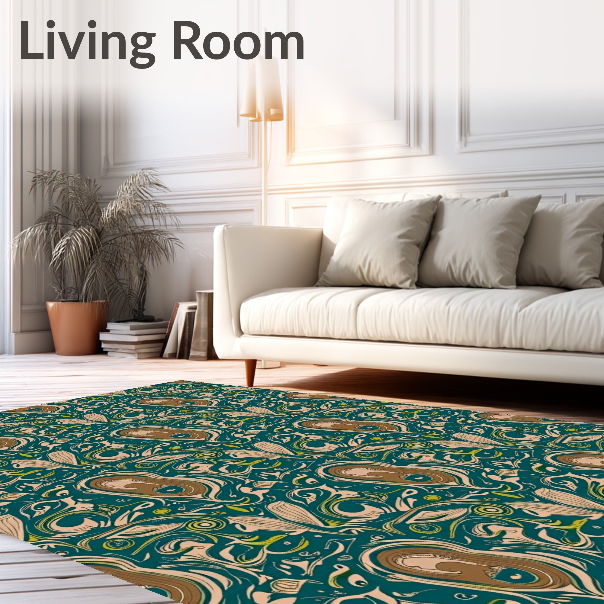 Rich Teal Organic Swirl Accents Rug