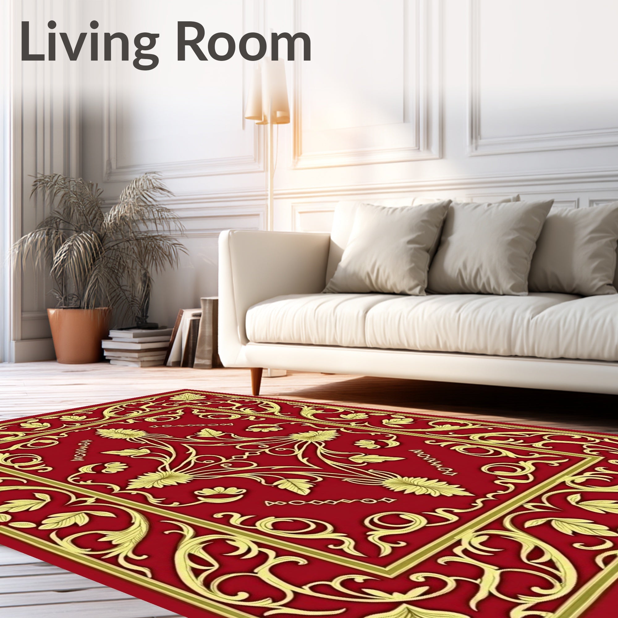 Ornate Floral Red 24K Gold Design Rug