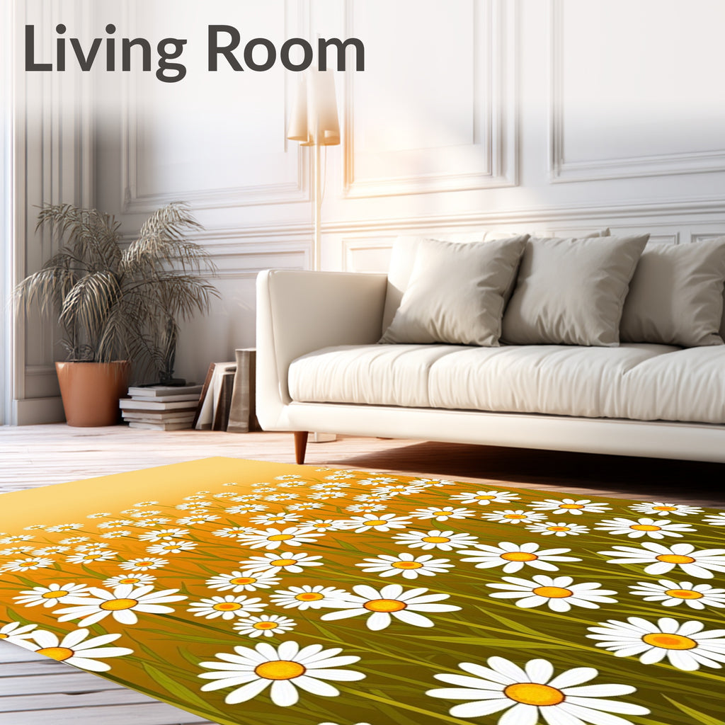 White Daisy Meadow Design Rug