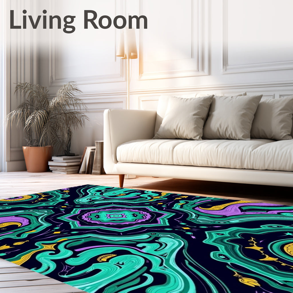 Vivid Teal Purple Gold Swirl Mandala Rug