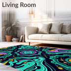Vivid Teal Purple Gold Swirl Mandala Rug