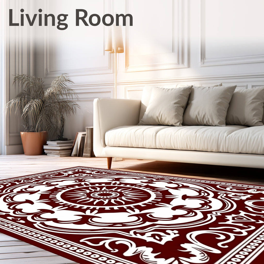 Dark Red Floral Medallion Pattern Rug