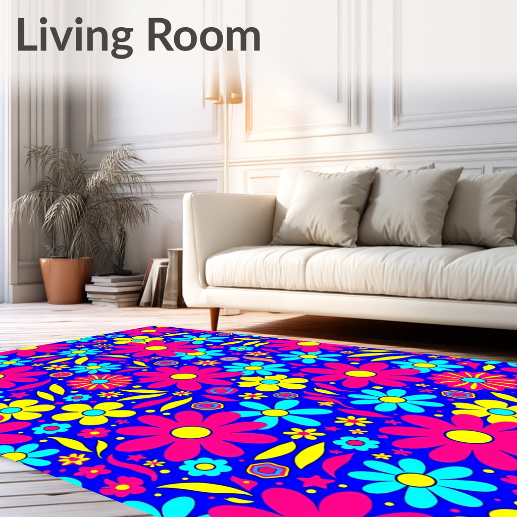 Groovy Retro Floral Pattern with Stars Rug