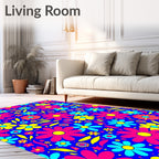 Groovy Retro Floral Pattern with Stars Rug